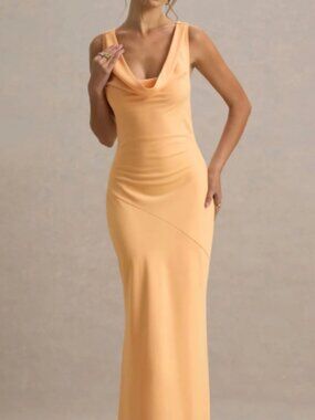 Club London Peach Satin Cowl-Neck Maxi Dress